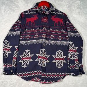 Ralph Lauren Shirt‎ Mens Small Blue Fair Isle Moose Flannel Jacquard Workshirt
